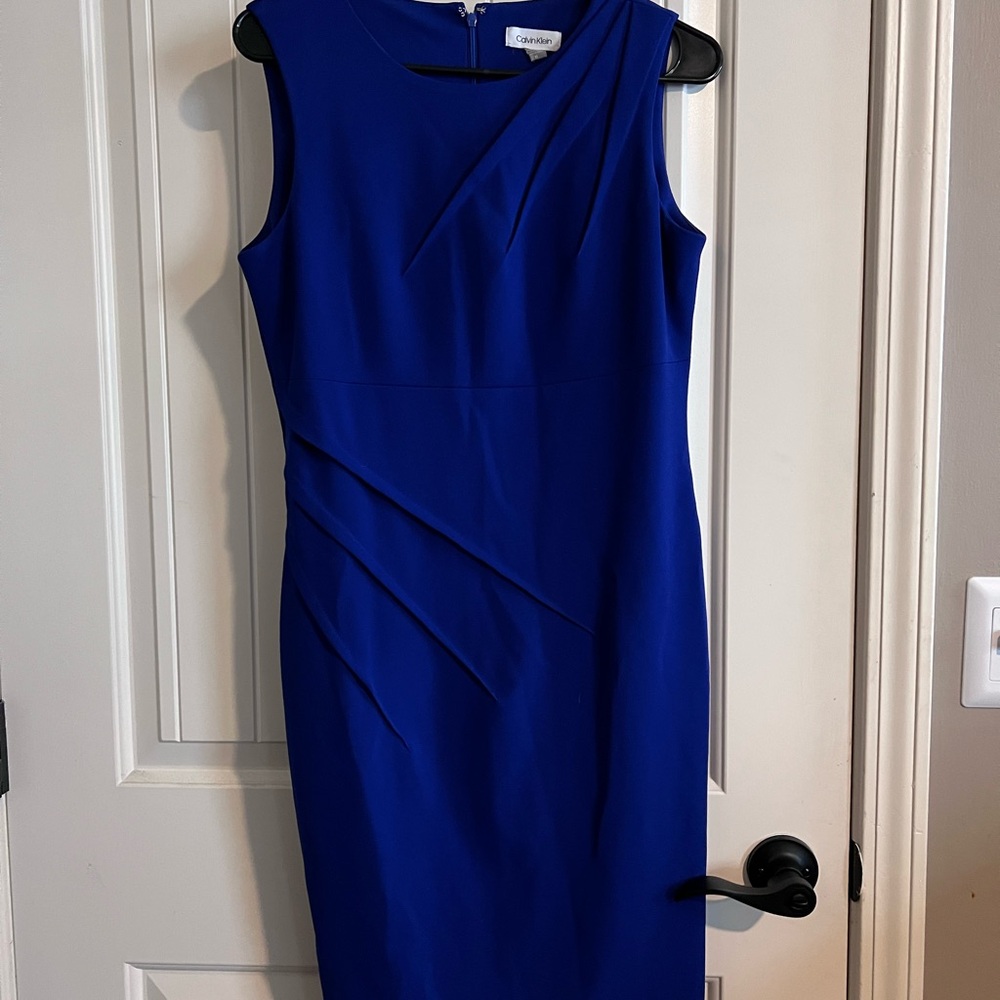 Calvin Klein Blue Asymmetrical Sheath Dress